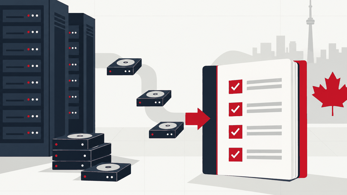 Illustration of servers and drives sorted on a trustee checklist
